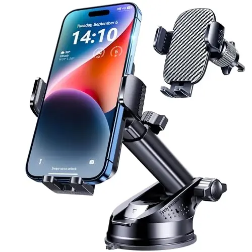 Phone Holder Car [Military Grade Suction Ultra Strong Base] Cell Phone Car Holder 3 in 1 Phone Mount for Car Dashboard Windshield Air Vent Hands-Free Car Phone Holders for iPhone Android Phones - 1