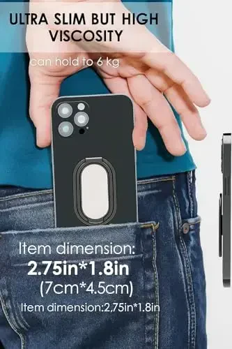 Phone Holder Foldable Phone Stand Phone Ring Holder Finger Kickstand 360° Rotation Cell Phone Stand Metal Phone Grip for Magnetic Car Mount Sticky Phone Grip Compatible with Most Smartphones - 4