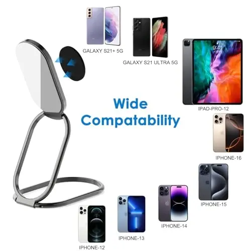 Phone Holder Foldable Phone Stand Phone Ring Holder Finger Kickstand 360° Rotation Cell Phone Stand Metal Phone Grip for Magnetic Car Mount Sticky Phone Grip Compatible with Most Smartphones - 6