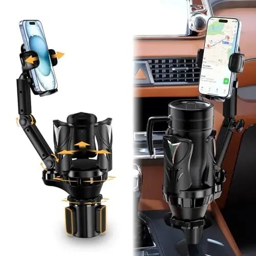 Phone Holders for Your Car, 2 in 1 Adjustable Stable Car Cup Phone Holder | Secure Hold, Multi-Scenario Use for Drivers, Commuters & Road Trips, Universal Fit for Up to 5.31'' Drinks/Mugs/Foods - bokilino