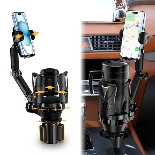 Phone Holders for Your Car, 2 in 1 Adjustable Stable Car Cup Phone Holder | Secure Hold, Multi-Scenario Use for Drivers, Commuters & Road Trips, Universal Fit for Up to 5.31'' Drinks/Mugs/Foods - 1