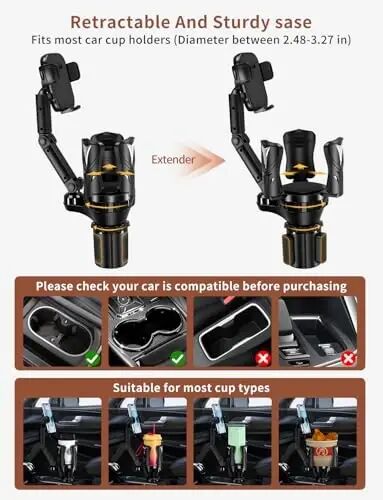 Phone Holders for Your Car, 2 in 1 Adjustable Stable Car Cup Phone Holder | Secure Hold, Multi-Scenario Use for Drivers, Commuters & Road Trips, Universal Fit for Up to 5.31'' Drinks/Mugs/Foods - 3