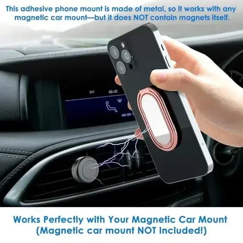 Phone Ring Holder Finger Kickstand, 360° Rotation Metal Phone Grip for Magnetic Car Mount Foldable Cell Phone Stand Compatible with Most Smartphones - 5
