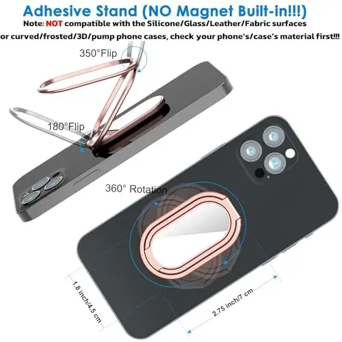 Phone Ring Holder Finger Kickstand, 360° Rotation Metal Phone Grip for Magnetic Car Mount Foldable Cell Phone Stand Compatible with Most Smartphones - 4