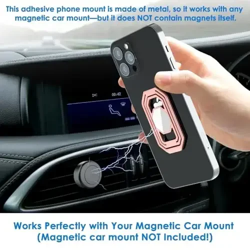 Phone Ring Holder Finger Kickstand, 360° Rotation Metal Phone Grip for Magnetic Car Mount Foldable Cell Phone Stand Compatible with Most Smartphones - 5