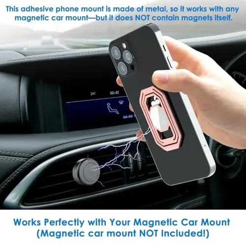 Phone Ring Holder Finger Kickstand, 360° Rotation Metal Phone Grip for Magnetic Car Mount Foldable Cell Phone Stand Compatible with Most Smartphones - 4