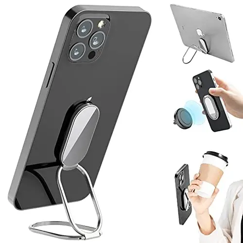 Phone Ring Holder Finger Kickstand, 360° Rotation Metal Phone Grip for Magnetic Car Mount Foldable Cell Phone Stand Compatible with Most Smartphones Silver - 1