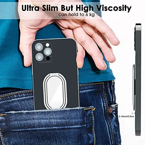 Phone Ring Holder Finger Kickstand, 360° Rotation Metal Phone Grip for Magnetic Car Mount Foldable Cell Phone Stand Compatible with Most Smartphones Silver - 4