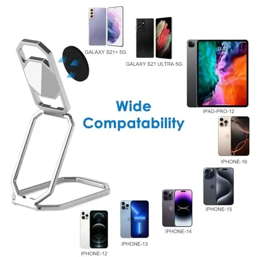 Phone Ring Holder Finger Kickstand, Upgraded 360° Rotation Metal Phone Grip for Magnetic Car Mount Foldable Cell Phone Stand Compatible with Most Smartphones - 4