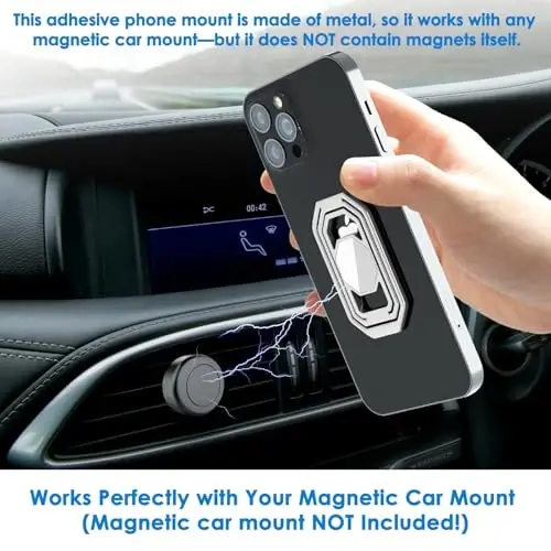 Phone Ring Holder Finger Kickstand, Upgraded 360° Rotation Metal Phone Grip for Magnetic Car Mount Foldable Cell Phone Stand Compatible with Most Smartphones - 5