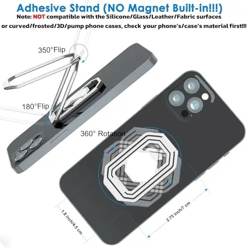 Phone Ring Holder Finger Kickstand, yangilangan 360° aylantiriladigan metall telefon ushlagichi, magnitli avtomobil o'rnatgichi uchun buklanadigan mobil telefon stendi, ko'pchilik smartfonlar bilan mos keladi - 3