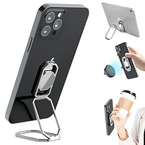 Phone Ring Holder Finger Kickstand, yangilangan 360° aylantiriladigan metall telefon ushlagichi, magnitli avtomobil o'rnatgichi uchun buklanadigan mobil telefon stendi, ko'pchilik smartfonlar bilan mos keladi 