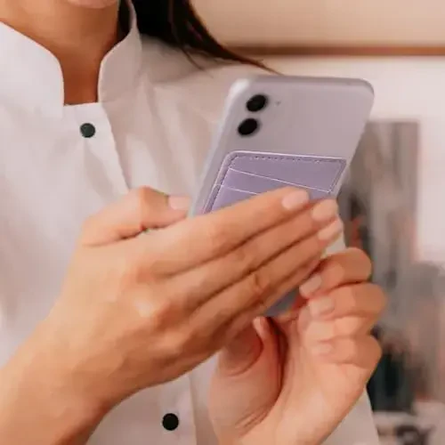 Phone Wallet Stick On, Leather Phone Card Holder, Credit Card Holder for Phone Case Compatible with iPhone, Samsung and Android - White, Purple - 7