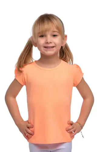 Phosphorus Apricot Basic Girl Zero Collar Watermelon Sleeve T-shirt-NEON APRICOT - 1