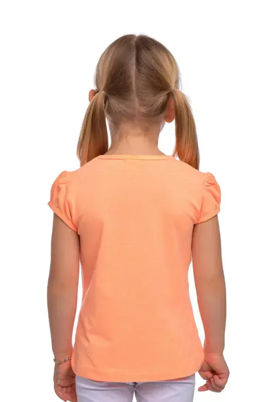 Phosphorus Apricot Basic Girl Zero Collar Watermelon Sleeve T-shirt-NEON APRICOT - 3