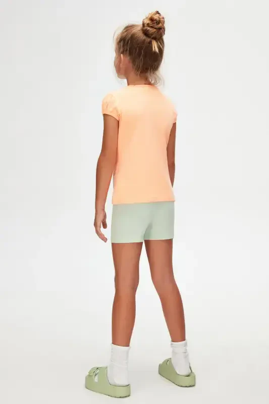 Phosphorus Apricot Basic Girl Zero Collar Watermelon Sleeve T-shirt-NEON APRICOT - 4