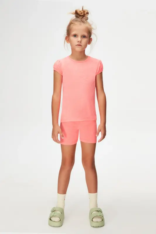 Phosphorus Fuchsia Basic Girls Crew Neck Watermelon Sleeve T-shirt - NEON FUCHSIA - LOVETTI