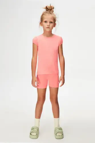 Phosphorus Fuchsia Basic Girls Crew Neck Watermelon Sleeve T-shirt - NEON FUCHSIA - 1