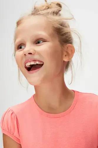 Phosphorus Fuchsia Basic Girls Crew Neck Watermelon Sleeve T-shirt - NEON FUCHSIA - 3