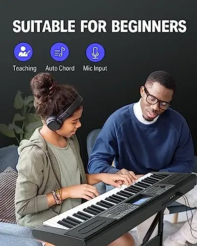 Пианино Donner Keyboard, 61-клавишная пианино-клавиатура для начинающих/профессионалов, комплект электрической клавиатуры с 249 голосами, 249 RhythmModazones - включая подставку для нот, микрофон, черный (DEK-610S) - DONNER (1)