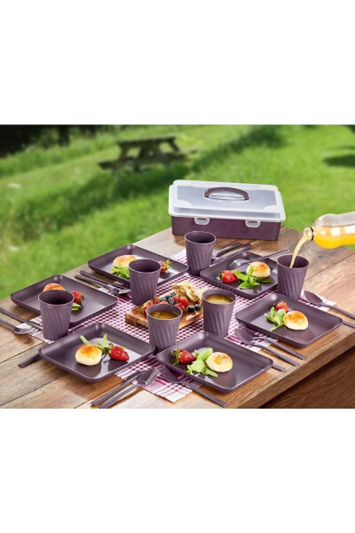 Picnic Set 32 Pieces 6 Person Cup Fork Spoon Plate 1500 Mulberry And Anthracite - 3