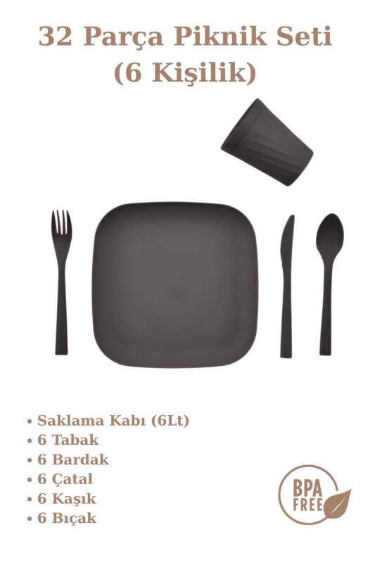 Picnic Set 32 Pieces 6 Person Cup Fork Spoon Plate 1500 Mulberry And Anthracite - 2