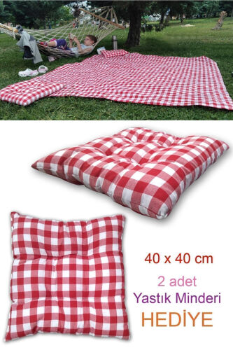 Picnic Set Red Picnic Blanket Large Blanket Tablecloth 170x170 Cm 2 Cushions Included (40x40cm) - GENEL MARKALAR