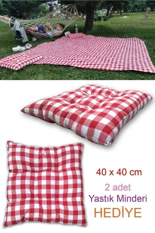 Picnic Set Red Picnic Blanket Large Blanket Tablecloth 170x170 Cm 2 Cushions Included (40x40cm) - 1