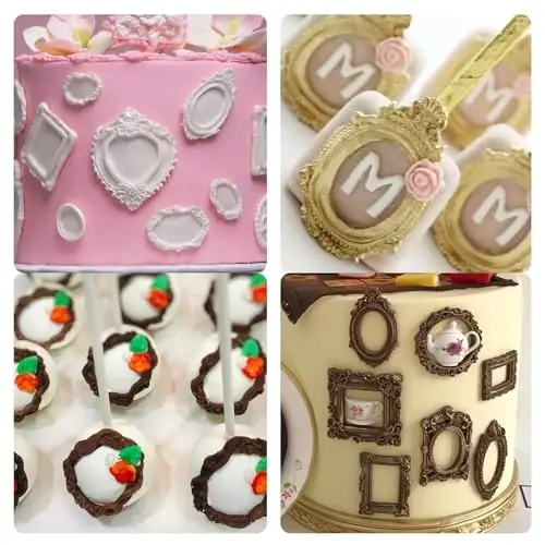 Picture Frame Chocolate Molds, Baroque Vintage Mirror Frame Fondant Molds, Photo Frame Rose Silicone Baking Molds for Cake Decoration Sugar Gum Paste Candy Cookies Resin Clay Set of 3 - 6