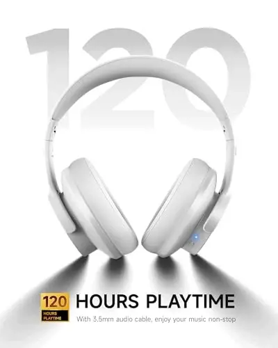 Picun B8 Bluetooth Headphones, 120 Hours Headphone Wireless Bluetooth, Hands-Free Calls, 3EQ & Game Mode, Foldable Headphones Over Ear for Travel Home Office Cellphone PC White - 4
