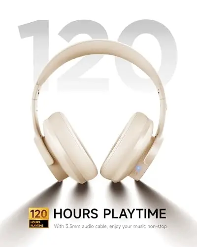 Picun B8 Bluetooth Headphones, 120H Playtime Headphone Wireless Bluetooth with 3 EQ Modes, Low Latency, Hands-Free Calls, Over Ear Headphones for Travel Home Office Cellphone PC Khaki White - 3