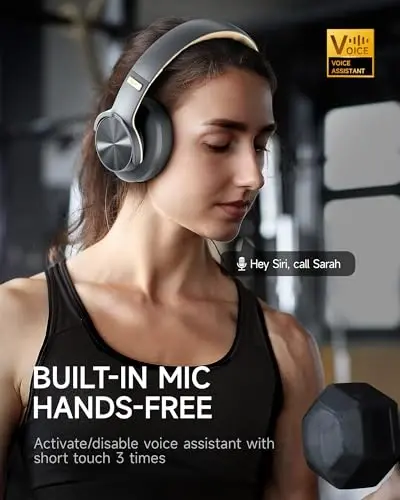Picun B8 Bluetooth Headphones, 120H Playtime Headphones Wireless Bluetooth with 3 EQ Modes, Low Latency, Hands-Free Calls, Over Ear Headphones for Travel Home Office Cellphone PC (Ashen Golden) - PICUN