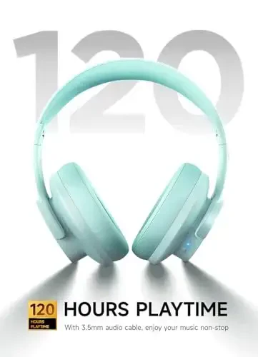 Picun B8 Bluetooth Over Ear Headphones, 120H Playtime with 3 EQ Modes, Low Latency, Hands-Free Calls, Deep Bass for Travel, Home, Office & PC (Cyan) - 3