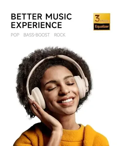 Picun B8 Bluetooth Headphones, 120H Playtime Headphone Wireless Bluetooth with 3 EQ Modes, Low Latency, Hands-Free Calls, Over Ear Headphones for Travel Home Office Cellphone PC Khaki White - 2