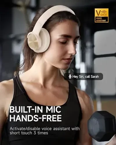 Picun B8 Bluetooth Headphones, 120H Playtime Headphone Wireless Bluetooth with 3 EQ Modes, Low Latency, Hands-Free Calls, Over Ear Headphones for Travel Home Office Cellphone PC Khaki White - 4