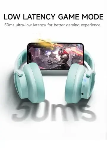 Picun B8 Bluetooth Over Ear Headphones, 120H Playtime with 3 EQ Modes, Low Latency, Hands-Free Calls, Deep Bass for Travel, Home, Office & PC (Cyan) - 6