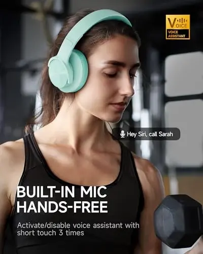 Picun B8 Bluetooth Over Ear Headphones, 120H Playtime with 3 EQ Modes, Low Latency, Hands-Free Calls, Deep Bass for Travel, Home, Office & PC (Cyan) 
