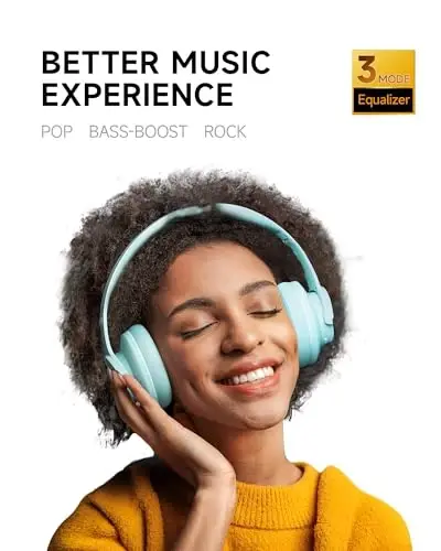 Picun B8 Bluetooth Over Ear Headphones, 120H Playtime with 3 EQ Modes, Low Latency, Hands-Free Calls, Deep Bass for Travel, Home, Office & PC (Cyan) - 3