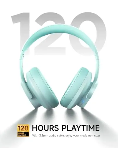 Picun B8 Bluetooth quloqchinlari, 3 ta EQ rejimi bilan 120 soatlik ijro etish vaqti, past kechikish, qo'lsiz qo'ng'iroqlar, sayohat, uy, ofis va kompyuter uchun chuqur bass (Cyan) - 2