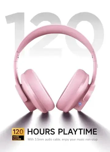 Picun B8 Headphones Wireless Bluetooth, 120H Bluetooth Headphone Over Ear with 3EQ Music Modes, Hands-Free Calls, Deep Bass Headphones for Travel Home Office Cellphone PC (Pink) - 3