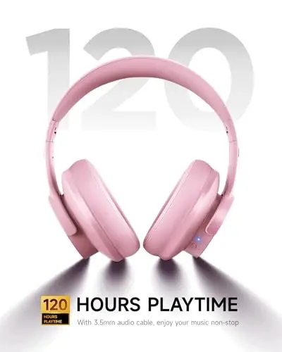 Picun B8 Headphones Wireless Bluetooth, 120H Bluetooth Headphone Over Ear with 3EQ Music Modes, Hands-Free Calls, Deep Bass Headphones for Travel Home Office Cellphone PC (Pink) - 2
