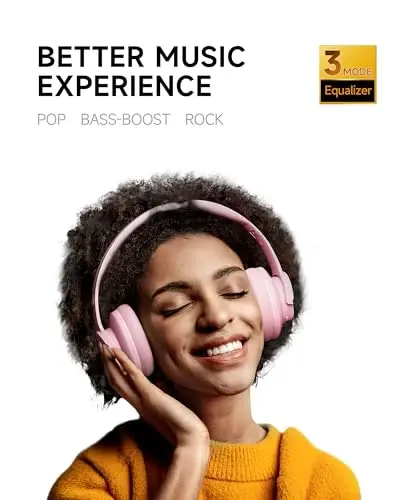Picun B8 Headphones Wireless Bluetooth, 120H Bluetooth Headphone Over Ear with 3EQ Music Modes, Hands-Free Calls, Deep Bass Headphones for Travel Home Office Cellphone PC (Pink) - 3