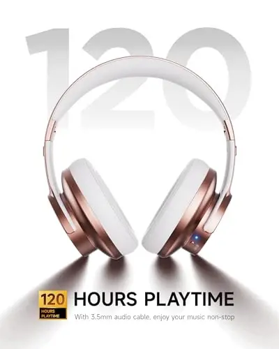 Picun B8 Wireless Bluetooth Headphones, 120H Playtime, 3EQ Modes, Rose Gold | Over-Ear, Built-in Microphone, Multipoint Connection, Foldable, Button & Touch Controls, for Travel Home Office Phone PC - 3