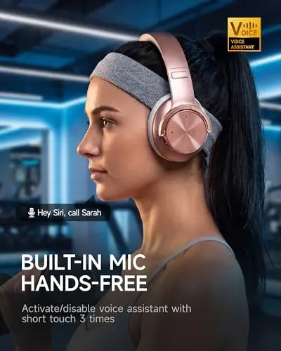 Picun B8 Wireless Bluetooth Headphones, 120H Playtime, 3EQ Modes, Rose Gold | Over-Ear, Built-in Microphone, Multipoint Connection, Foldable, Button & Touch Controls, for Travel Home Office Phone PC - 4