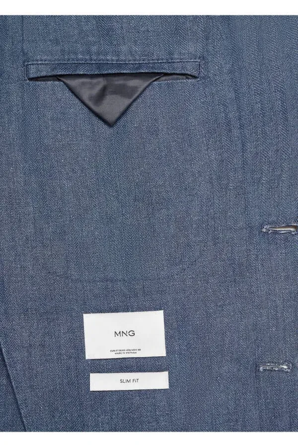 Пиджак-блейзер из 100% льна в елочку - 5