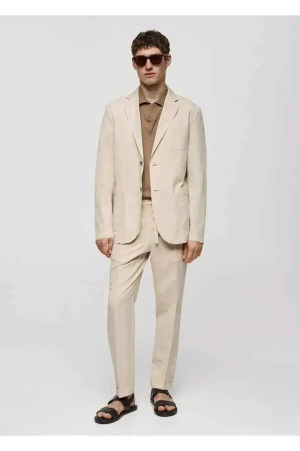 Пиджак-блейзер приталенного кроя из смеси хлопка и льна - 2