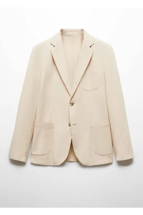 Пиджак-блейзер приталенного кроя из смеси хлопка и льна - 3