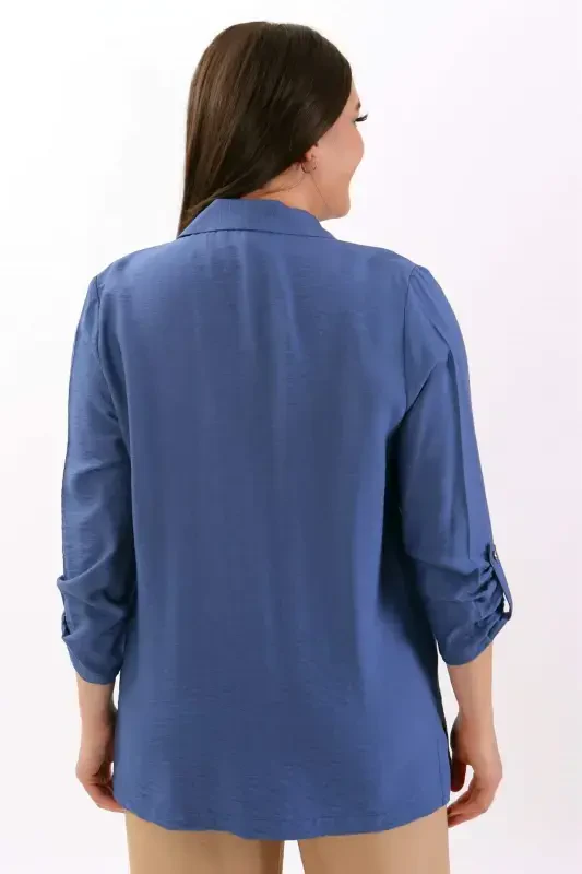 Пиджак большого размера с двубортным воротником цвета индиго - 5