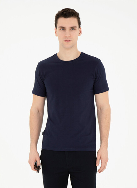 Pierre Cardin Crew Neck Plain Navy Blue Men's T-Shirt BIVIO - 7