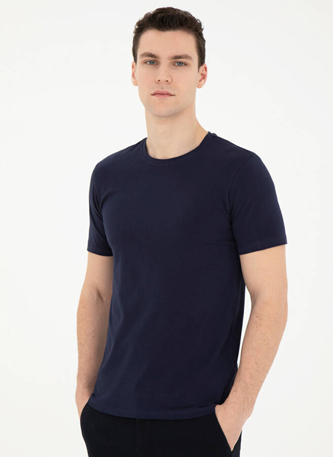 Pierre Cardin Crew Neck Plain Navy Blue Men's T-Shirt BIVIO - 9